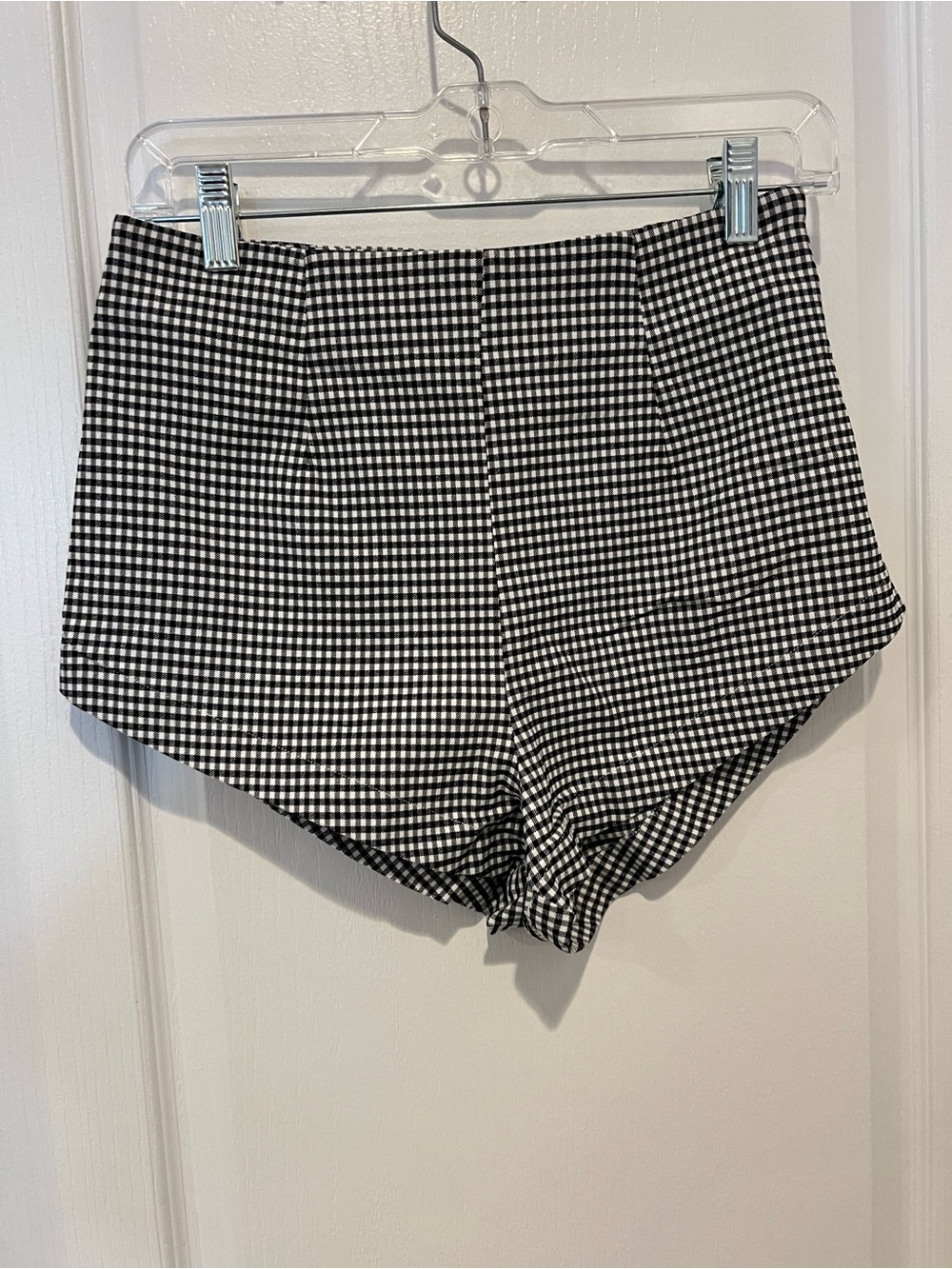 Urban Outfitters Black & White Gingham High-Waist Shorts with side zip